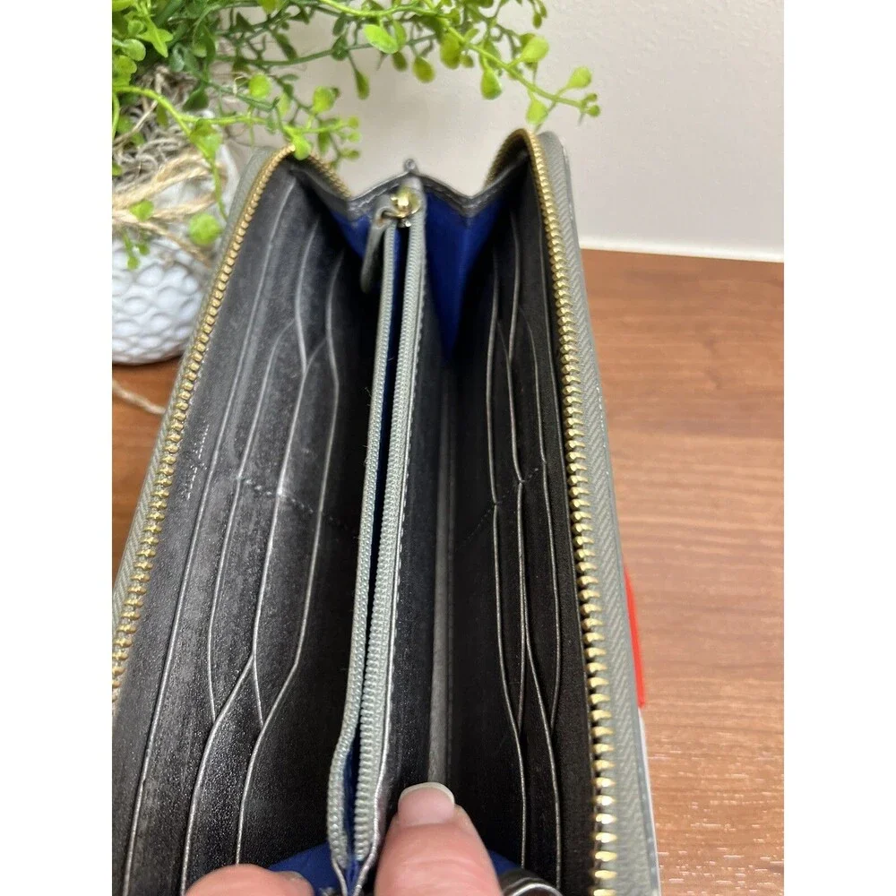 Cole Haan Women’s Silver Bronze Zip Around Leather Wristlet Wallet